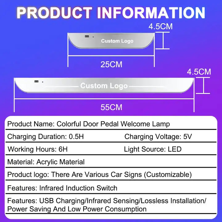 Wireless Magnetic Threshold Light Logo Projector, LED Threshold Pedal, Car Door Interior Welcome Light 