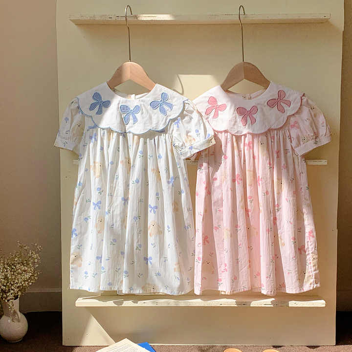 Private Label Embroidered Cotton -فستان بناتي صيفي