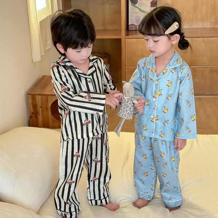 ملابس منزلية للأطفال ملابس نوم فضفاضة جميلة 2 طقم بيجامات قطنية بأكمام طويلة للأطفال جيدة التهوية OEMChildren's Homewear Lovely Loose Sleepwear 2 Sets Breathable Cotton Long Sleeve Pajamas for Kids OEM