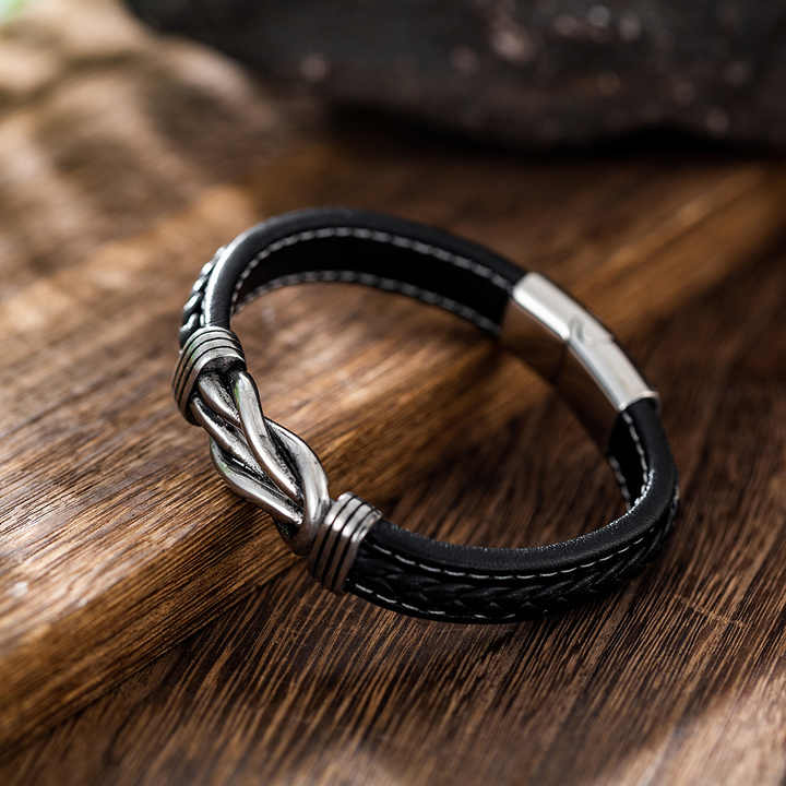 Men's Woven Leather Accessories Stainless Steel Bracelet. 