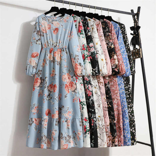 Modest Flower Pattern New Women's-فستان نسائي جديد