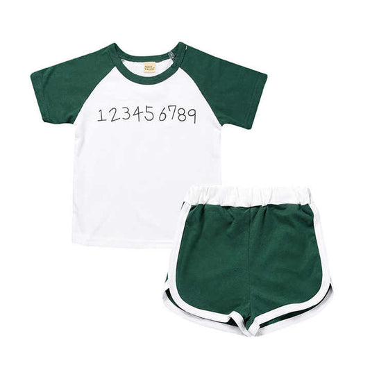 أطفال الصيف عارضة من قطعتين المنزل نمط . Kids Summer Casual 2 Piece Home Solid Style Short