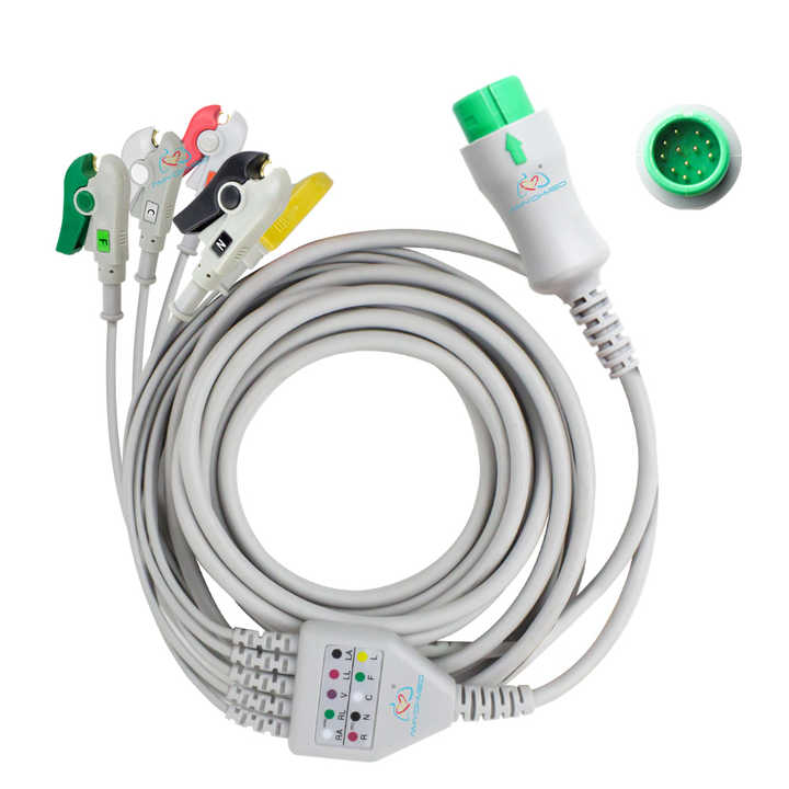 Medical ECG Cables Compatible with Mindray 5-Lead Clip 12-Pin ECG Cable 
