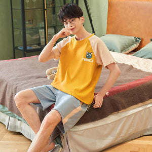 Plus Size Men's Pajamas, Men's Casual Cotton Pajama Sets, Summer Short Sleeve Pajamas 