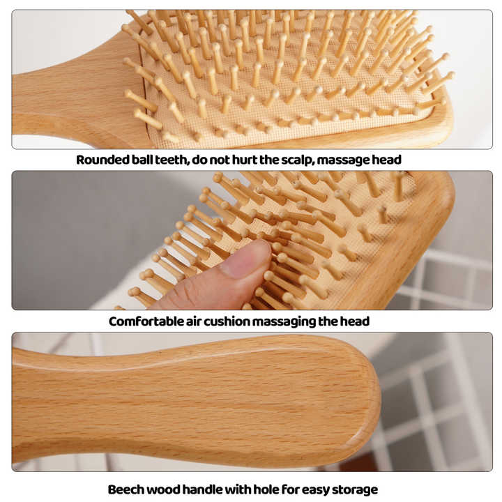 Wooden Air Cushion Massage Comb For Women - أداة علاجية ذات أسنان واسعة وشخصية كبيرة، فرشاة شعر أسطوانية