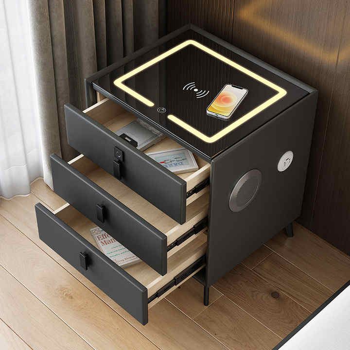 Modern Simple Solid Wood Smart Table Smart Nightstand Wholesale Cheap Bedroom Furniture Storage Drawer Smart Side Table 
