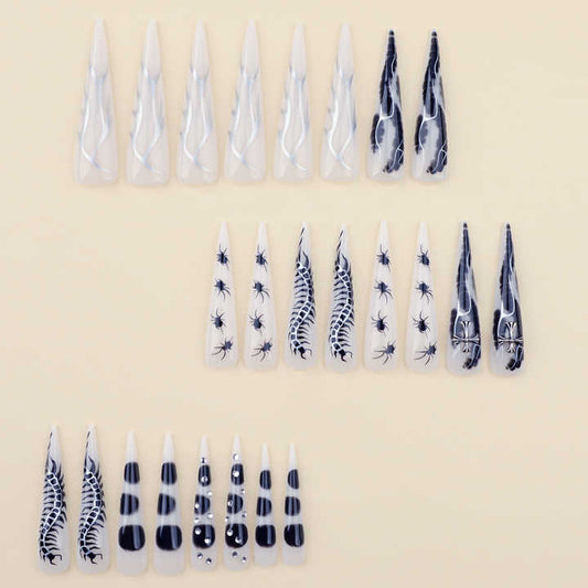 Pcs Spicy Girl Silver Flame Long Pointed-أظافر سبايسي جيرل
