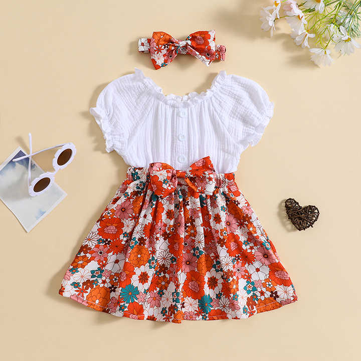 Top Selling Girls Summer Dresses Cute Design Baby Girls Clothes Set 1-6 Years Girls Floral Dress 