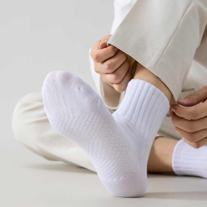 Men's White Compression Socks with Bamboo Logo 