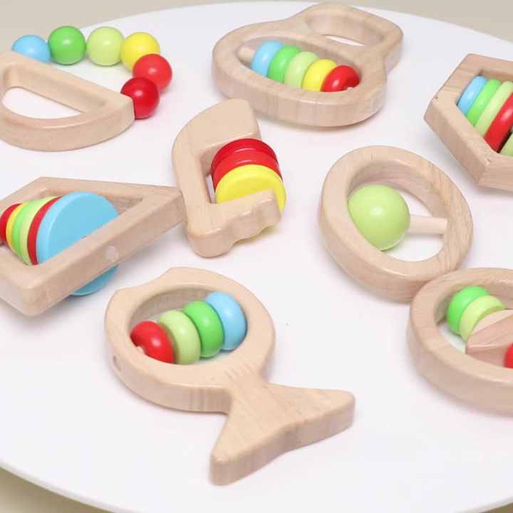 1pc Baby Wooden Rattle Beech Animal Hand Teething. 
