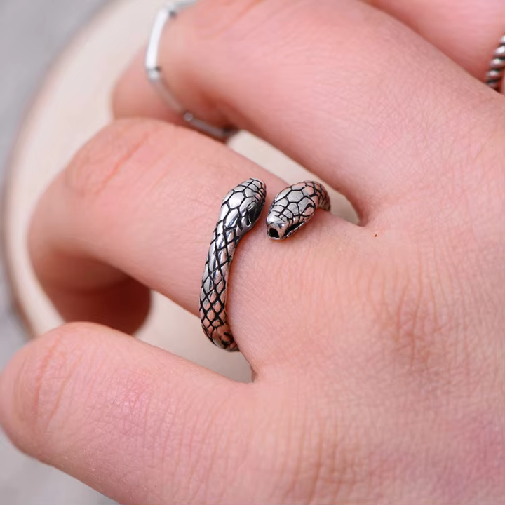 Customizable Antique Silver Snake Ring 