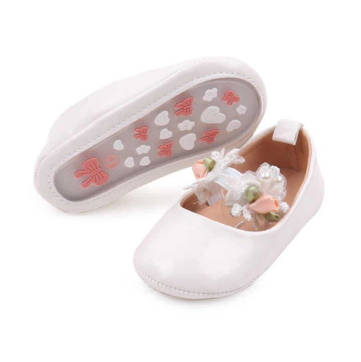 Baby girls solid color design with lace flower and breathable princess shoes 