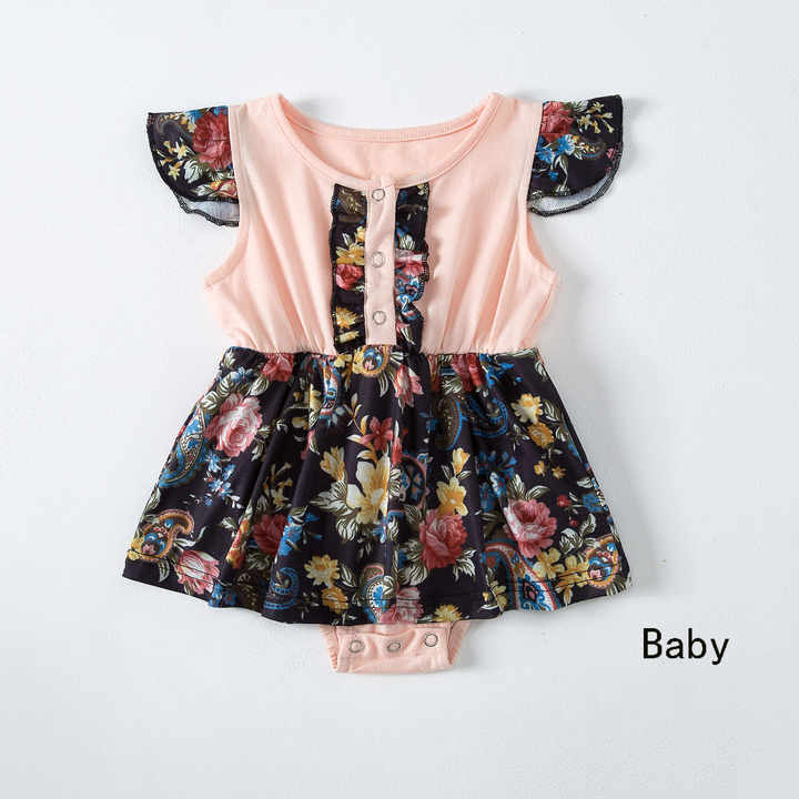 Summer Custom Logo Mother and Daughter Design Baby Rompers Bamboo Fiber Family Matching Outfits 