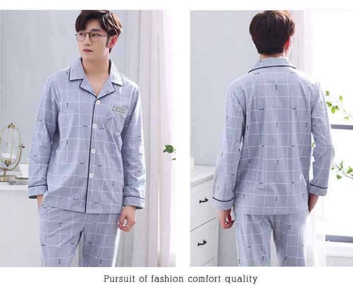 Men's Pajama Set, Cotton Pajama Set with Sleeves 