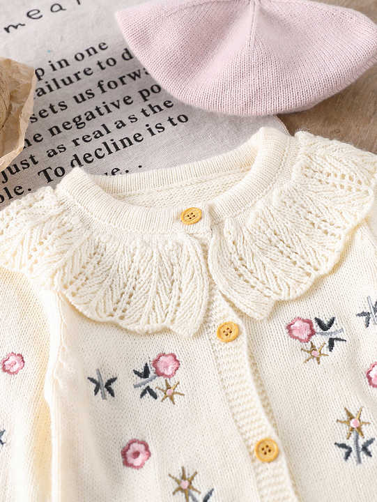 Casual Knitted Sweater with Cardigan Embroidered-سترة محبوكة كاجوال