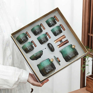 Kung Fu Tea Set with Ceramic Wooden Handle 
