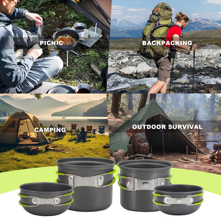 مجموعة أدوات طهي محمولة للتخييم والمشي  Portable Camping and Hiking Cooking Set