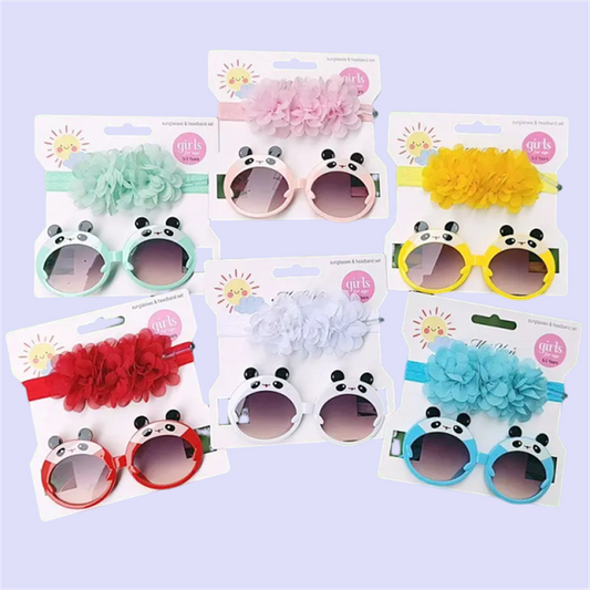 مجموعة نظارات شمسية للأطفال عصابة رأس . Kids Sunglasses Set Headband Eye Protection Cute