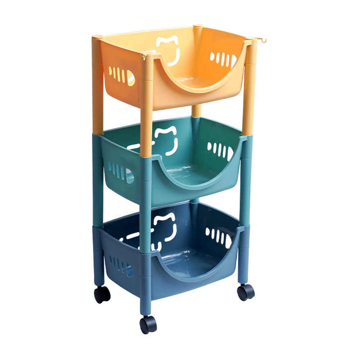 Hot Sale Kitchen Storage Rack 3 Tier Plastic Basket Organizer Storage Cart Rack 
