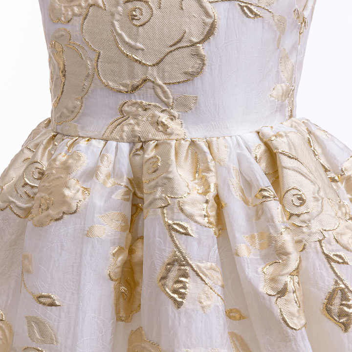 Lantern Knee Skirt Girl Dresses- تنورة الأميرة من الجاكار بنقشة الزهور الذهبية