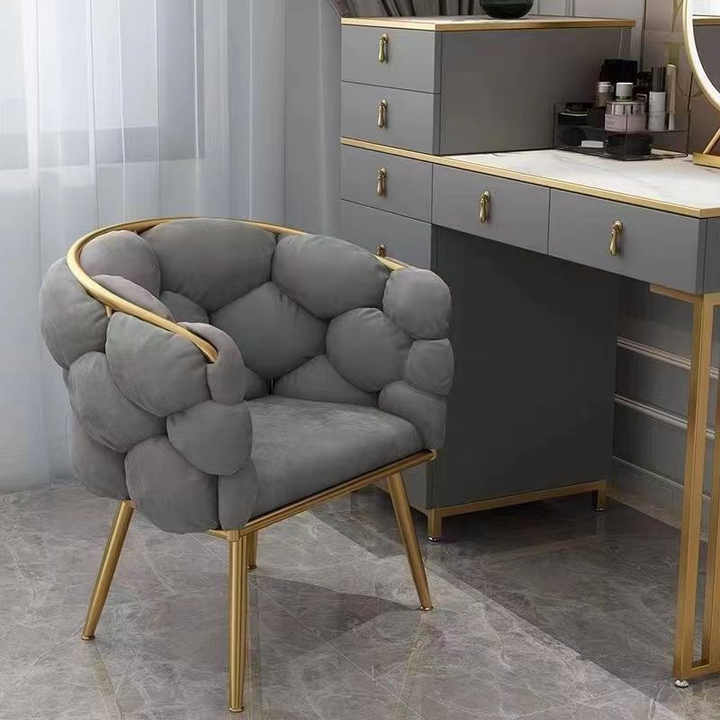 Velvet leisure chair with gold legs with upholstered makeup for living room and bedroom 