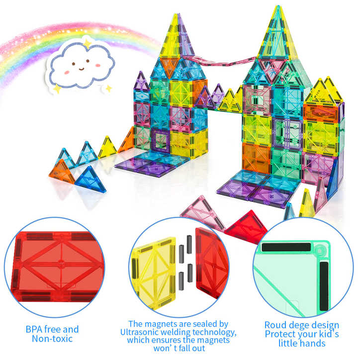 32pcs Magnetic Tiles Educational Toys for Kids, Plastic Building Tiles with EN71 Certification 