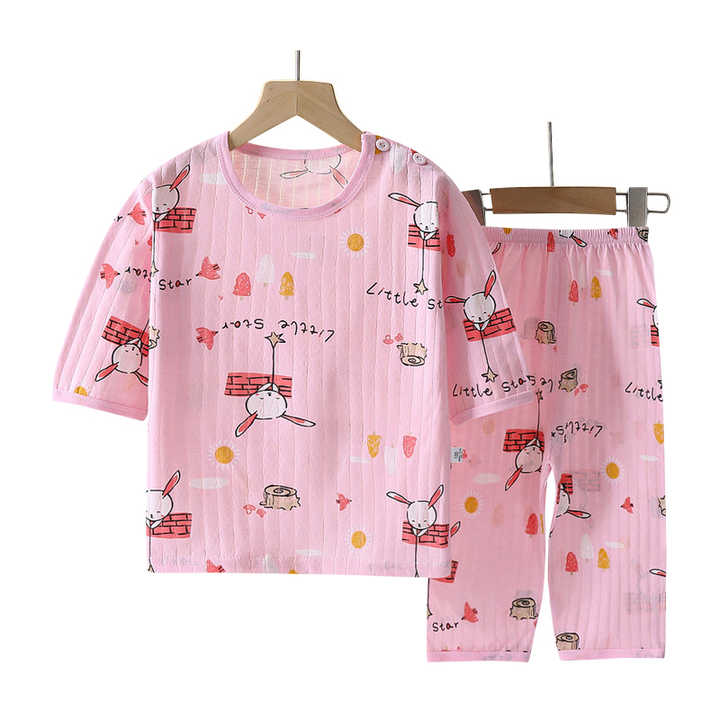 Girls Cartoon Printed Cotton Pajama Set Home Clothes 1-6 Years 2 Pieces Sleepwear 