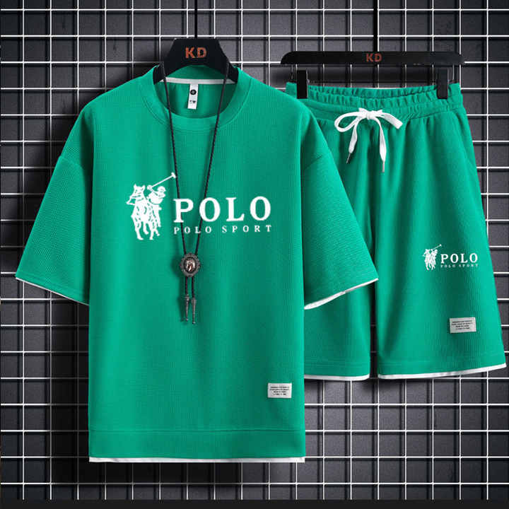 Men's T-shirt plus five-quarter pants outdoor leisure holiday couple two-piece set loose fashion + plus plus 