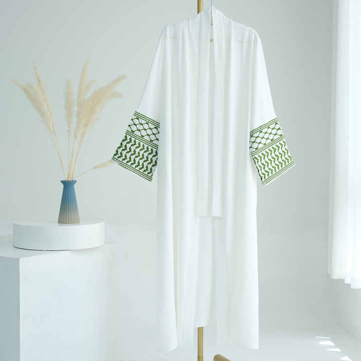 Open abaya with Palestinian keffiyeh 