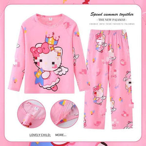 Wholesale Cartoon Hello Kt Melody Casual Long Sleeve Spring Autumn Sleepwear Sleepwear Sets for Boys and Girls 