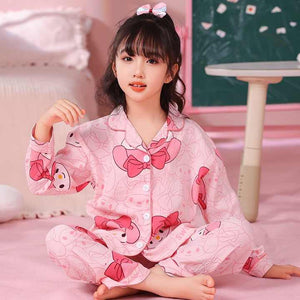 Kuromi Girls' Pajama Set Kawaii Cartoon Print Soft Comfortable Homewear Set Stylish Solid Nightwear for Autumn and Winter 