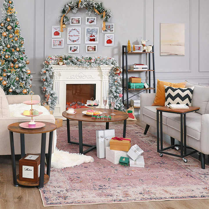 Classic antique coffee table with metal frame design. 