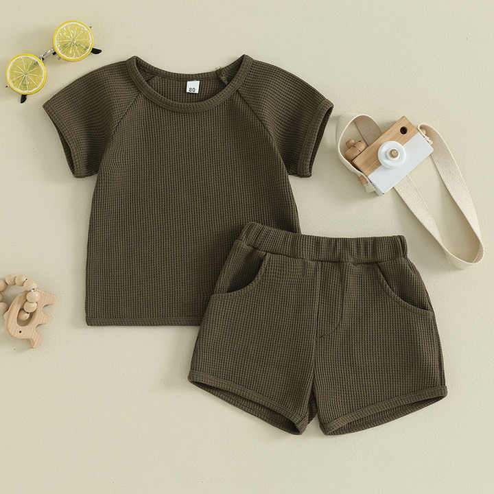 Summer Kids Casual Comfortable 2 Piece Set with Waffle 