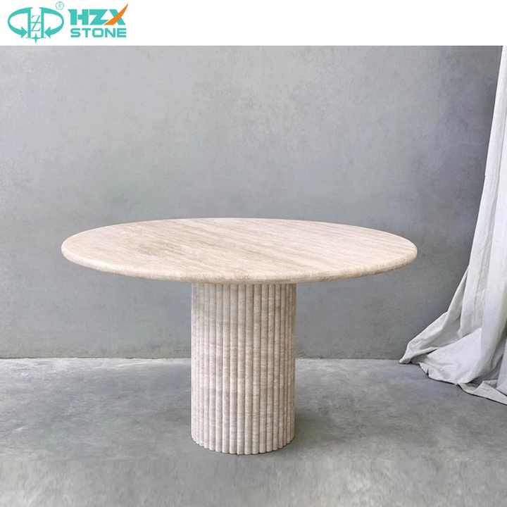 able Kitchen &amp; Restaurant Furniture Home Use Marble Travertine Top طاولة طعام مستديرة من الحجر الطبيعي