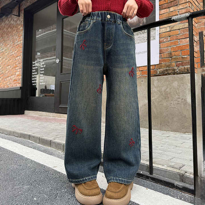 hildren's Casual Straight-Leg Pants Clothing - بنطلونات جينز واسعة جديدة للبنات لفصل الربيع والخريف