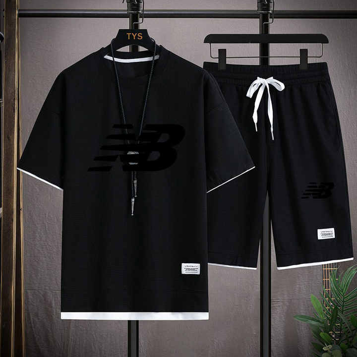 Men's 2 Piece T-Shirt Set Summer Vacation Leisure Clothes Plus Size Five Quarter Loose Hip Hop Pants Fit 