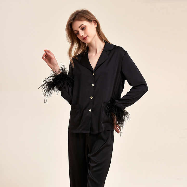 Luxury silk long sleeve pajamas for women 