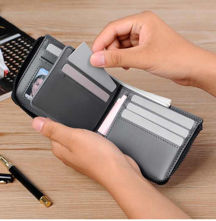 محفظة رجالية جلدية رفيعة بتصميم مصمم . Designer Slim Leather Men's Wallet, RFID Blocking