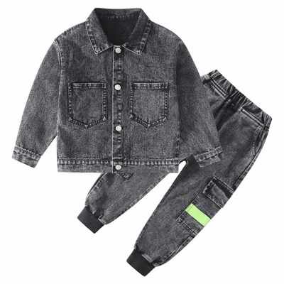 Low Price Wholesale Boy Long Denim Black Jean Suit For Kids 