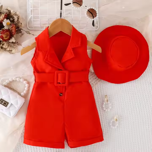 Fashionable Summer Baby Girls Solid Color Sleeveless Jumpsuit for Sale Factory Directطقم ملابس صيفية عصرية للفتيات الصغيرات بدلة بدون أكمام بلون واحد للبيع من المصنع مباشرة