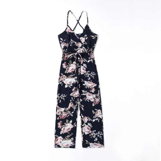 Mother and Daughter V-Neck Jumpsuit, V-Neck Jumpsuit, Mother and Kids Jumpsuit جمبسوت بفتحة رقبة على شكل حرف V مناسب للأم وابنتها ، جمبسوت بفتحة رقبة على شكل حرف V ، جمبسوت للأطفال والأمهات