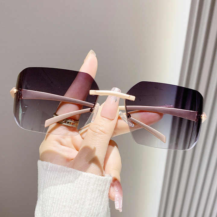 نظارات شمسية مربعة زرقاء بدون إطار للنساء-Newest UV400 Blue Rimless Square Sun Glasses Women
