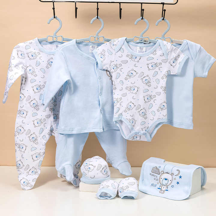 High Quality Multi-design Combed Cotton 8 Piece Set Newborn Baby Bodysuit Rompers Baby Full Set 