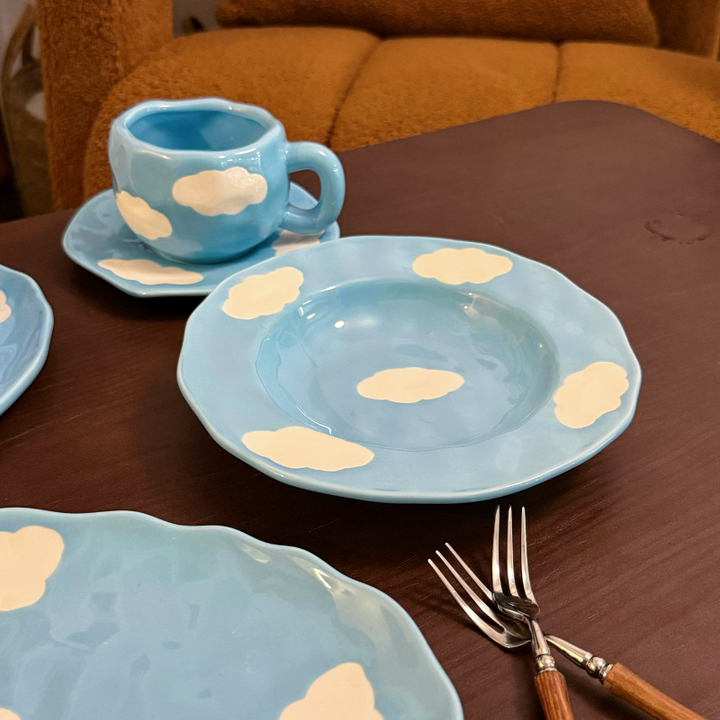 Blue Sky Cloud Hand Painted Coffee Pot Set 