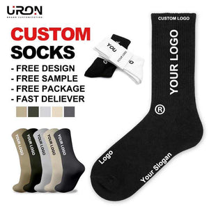Uron عينة مجانية عالية الجودة مخصصة الجوارب طاقم شعار مخصص الرجال الجوارب ملابس الشارع Uron Free Sample High Quality Custom Crew Socks Custom Logo Men's Streetwear Socks