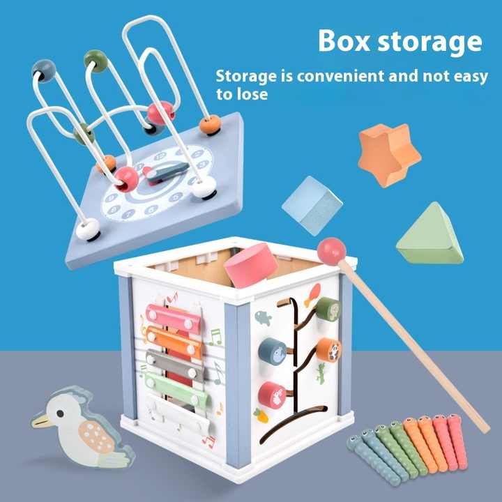 Montessori Activity Cube Beads Multifunctional Wooden Educational Toys for Children 