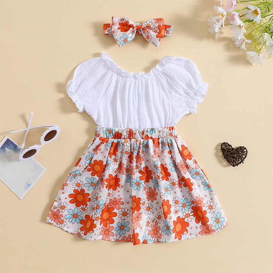 Top Selling Girls Summer Dresses Cute Design Baby Girls Clothes Set 1-6 Years Girls Floral Dressفساتين صيفية للبنات الأعلى مبيعًا طقم ملابس بنات أطفال بتصميم لطيف ملابس للأطفال من 1-6 سنوات للبنات المزينة بالورود
