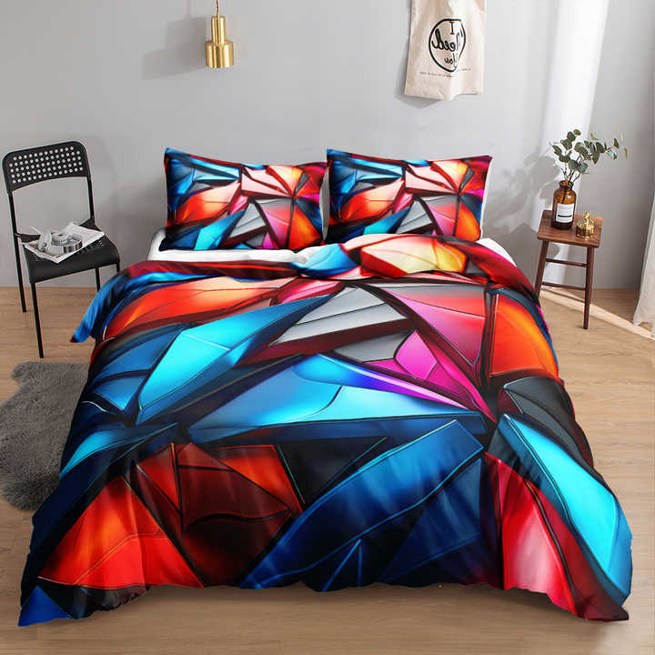 Super Soft Geometric Duvet Cover Modern Geometric Red 
