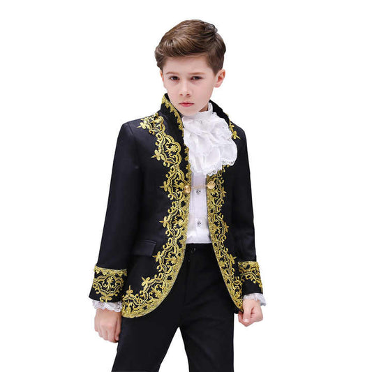 Medieval Prince Costume for Kids Boys King Fancy Dress Tuxedo Carnival Cosplay Costume Children's Birthday Gift 