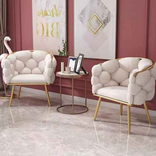 Velvet leisure chair with gold legs with upholstered makeup for living room and bedroom 